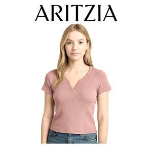Aritzia TNA V-Neck Waffle Knit Crop Tee S